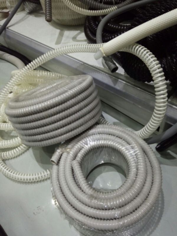Grey Flexible Corrugated Plastic Tubing , PVC Reinforced Plastic